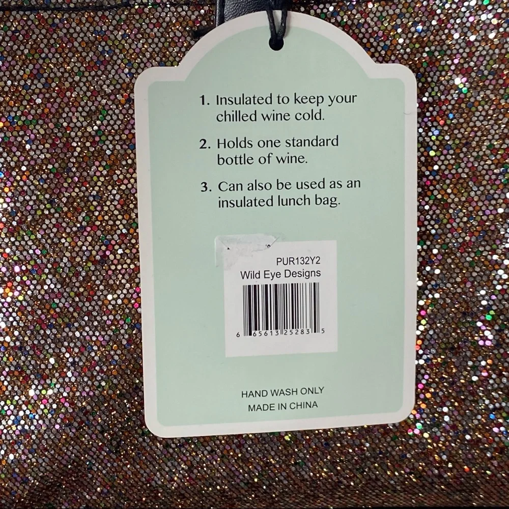 Insulated wine carrier hand bag.  Has a beautiful glitter finish to it.